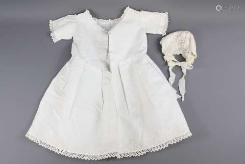 A Victorian Hand-embroidered Christening Robe and Bonnet