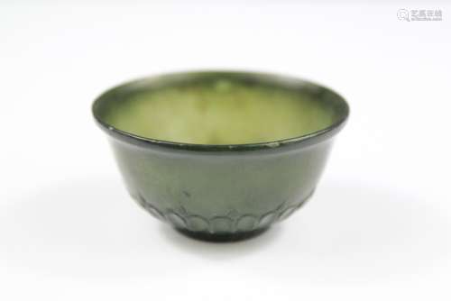 A Delicate Antique Indian Spinach Jade Bowl, approx 30 x 50 mm