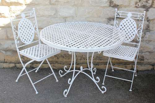 White Painted Metal Four Chair Garden Set