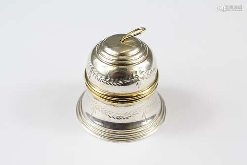 Royal Mint Silver Commemorative Coin Bell, with a 2002 coin in the base, approx 55 gms