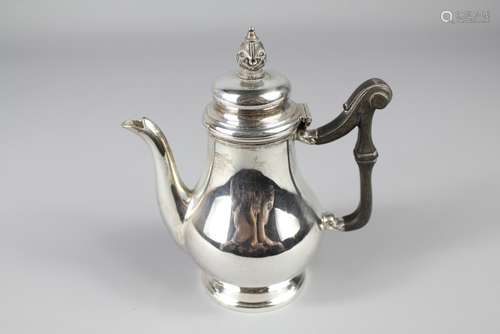 A Miniature Silver Coffee Pot, the pot of baluster form with ebony handle and finial, Sheffield hallmark, dated 1909, mm Thomas Bradbury & Sons, approx 16 cms h