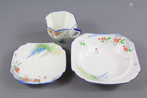 Shelley Porcelain Tea Trio, including tea cup, saucer and tea plate, hand painted with floral spray, pattern number Rd 723404