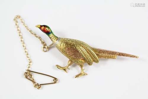 A 15ct Tri-Gold and Enamel Pheasant Brooch