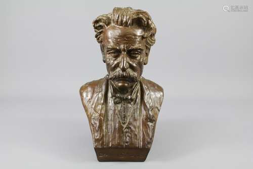 Louis Michelotti Patinated Bronze Bust, entitled 'Albert Schweitzer' (humanitarian, philosopher, musician, physician, theologian, organist, writer) approx 30 cms h, signed to the rear with foundry mark and date