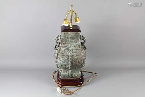 A Decorative Chinese Archaic-Style Bronze Lamp Base