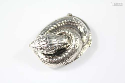 A Silver Vesta Case, modelled as a coiled snake, approx 4