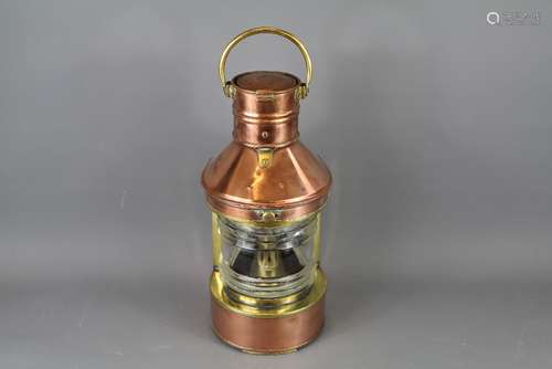 Antique Copper and Brass Ship's Lantern, approx 35 cms (good condition)