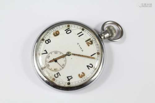 A WWII Cyma Stainless Steel Military Pocket Watch