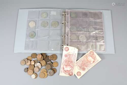 A Quantity of English Coins, including farthings, pennies, half pennies, six pence, shillings, half crowns, £2 coins together with a small quantity of bank notes and a small album of similar coins