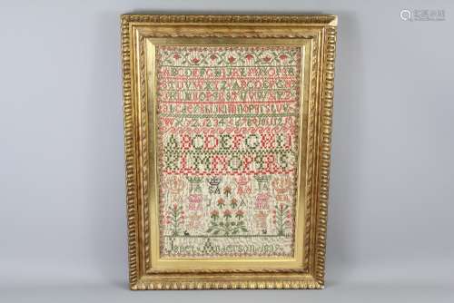 A Victorian Needlework Sampler by Janet Anderson dated 1839, in bright condition, approx 27 w x 42 h cms