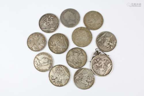 A Quantity of Silver GB Coins, including two 1819 George III, 1820 and two 1822, 1887, 2 x 1889, 1891, 1896, 1898 crowns and a single 1890 half crown, approx 325 gms