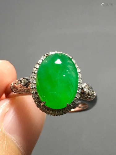 AN ICY ZHENGYANG GREEN JADEIET RING