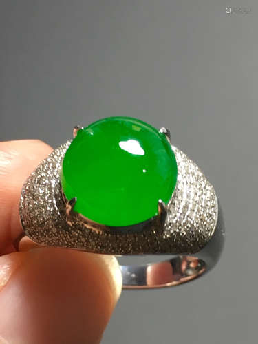 AN ICY ZHENGYANG GREEN JADEIET RING