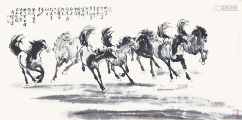 祁峰 (b.1949) 八骏图 水墨纸本 镜心