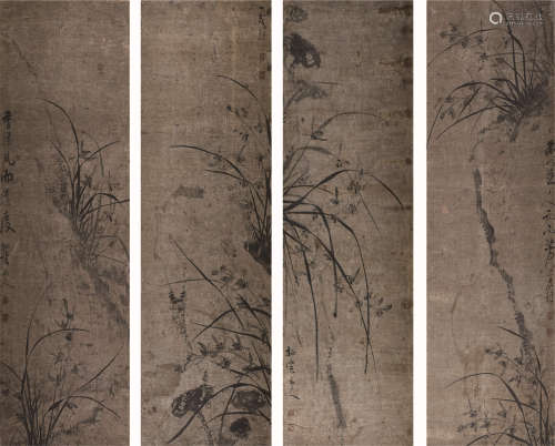 唐琏 （1755-1836） 兰草四屏 水墨纸本 镜框