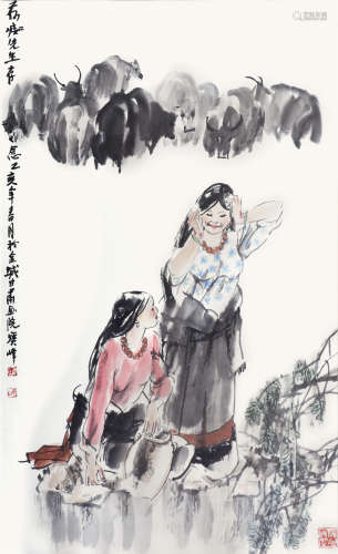 李宝峰 （1938-2019） 人物 设色纸本 镜框