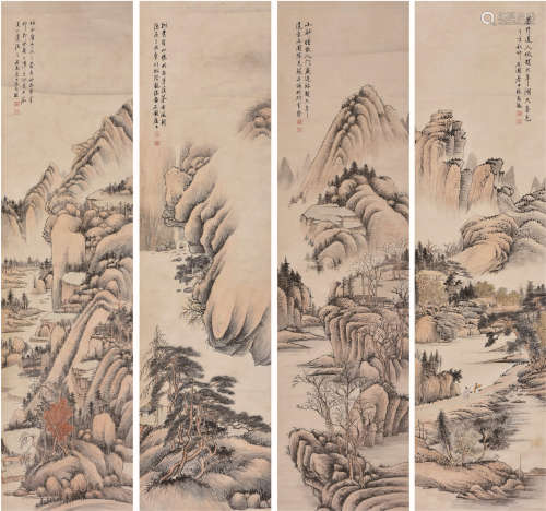张石园 （1898～1959） 山水四屏 设色纸本 立轴