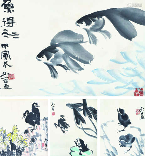 韩不言 (1921-1997) 花鸟四屏 设色纸本 立轴