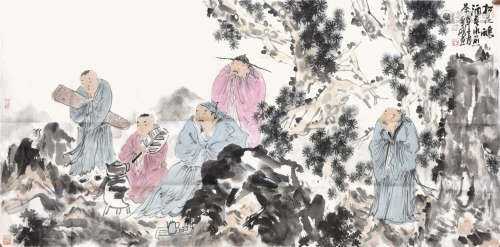 王梦彤 (b.1975) 松花酿酒春水煎茶 设色纸本 软片