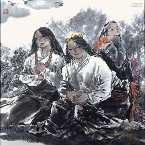 李秀峰 （b.1948） 夏日牧场 设色纸本 镜框