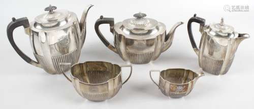 An Edwardian silver five piece tea service,