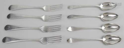 A selection of George III Scottish silver table forks and desert spoons,