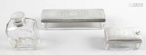 A William IV silver mounted and glass travelling inkwell,