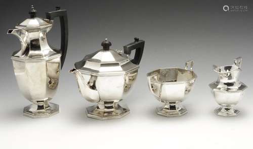 A 1920's four piece silver tea service,