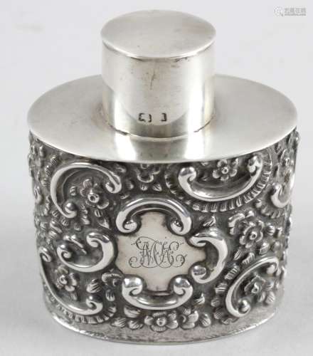 A small Edwardian silver tea caddy,