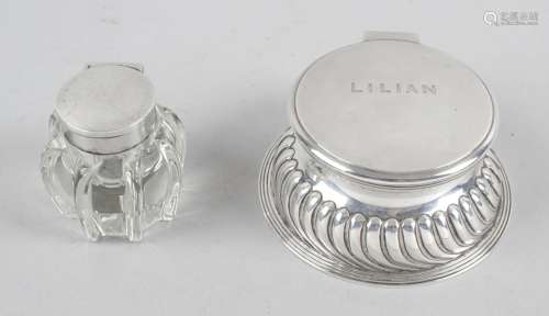 A late Victorian silver mounted and cut glass inkwell,
