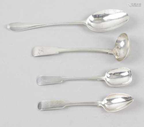 A Scottish provincial silver sugar spoon in Fiddle pattern with oval bowl and initialled terminal,