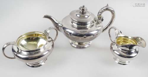 A William IV Newcastle silver three piece tea service,