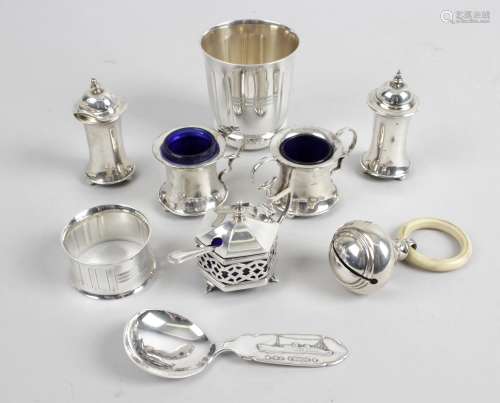 An early twentieth century silver four piece silver condiment set,