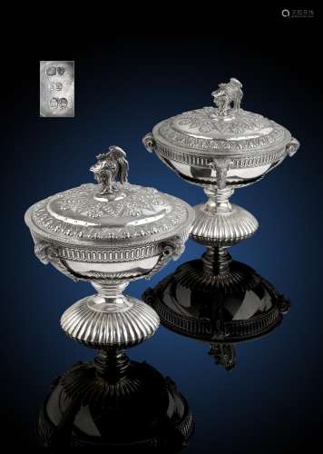 A pair of mid-Victorian silver tureens and covers,