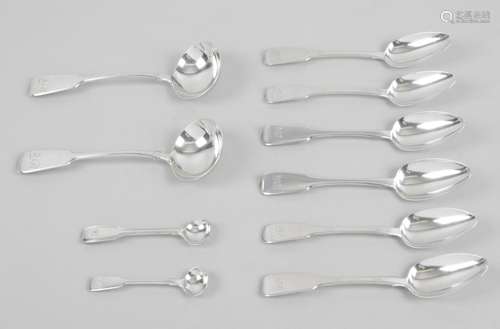 Six George IV silver Fiddle pattern dessert spoons,