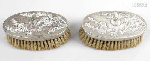 A pair of Chinese export silver mounted brushes,