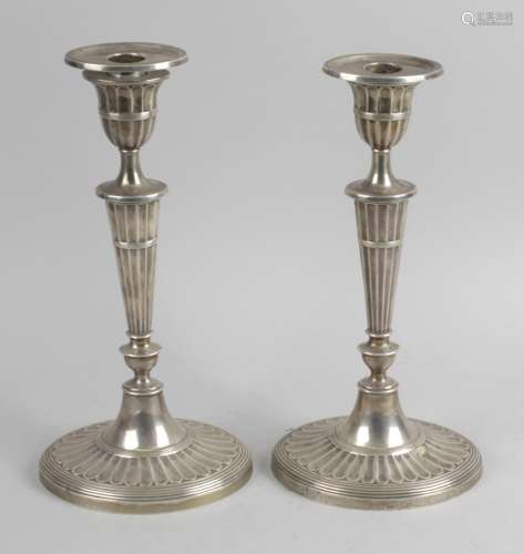 A pair of George V silver mounted candlesticks in Neo-Classical style,