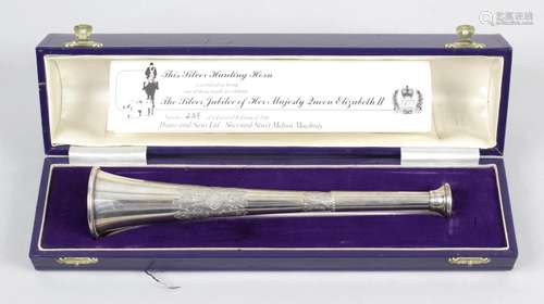 A cased limited edition silver hunting horn,