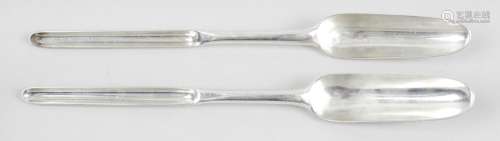 A pair of early George III Scottish silver marrow scoops, each of typical double-ended form.