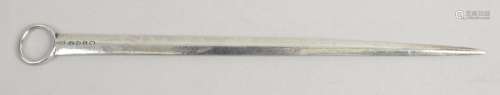 A George III silver meat skewer, of typical tapered form with ring handle.
