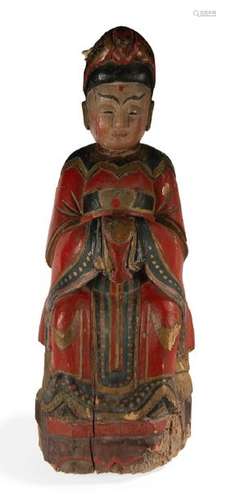 Importante statue en bois laquée polychrome et dor…