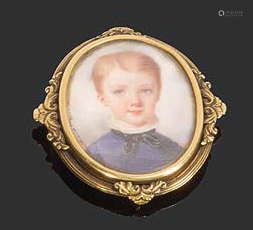 Broche en or jaune ornée d'une miniature représent…