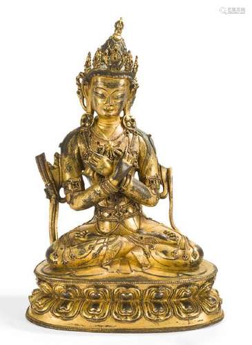 Statuette réprésentant Vajrasattva en bronze doré …