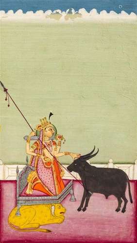 Durga et le démon buffle Mahishasura \nPigments pol...;