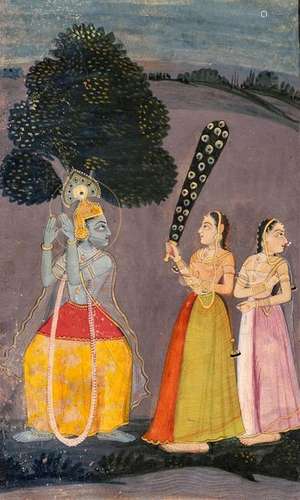 Krishna et les gopis \nPigments polychromes et or s...;