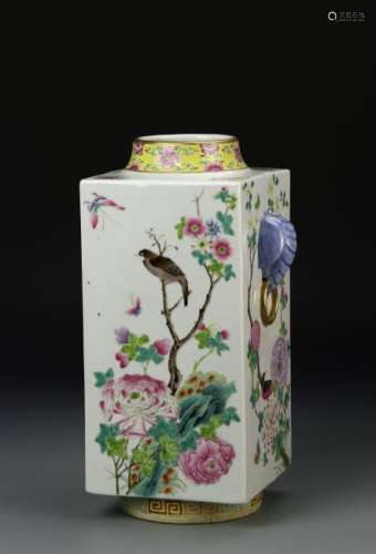Chinese Famille Rose Cong-Form Vase