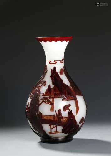 Chinese Red Overlay Glass Bottle Vase
