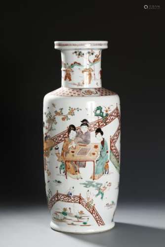 Chinese Famile Rose Rouleau Vase