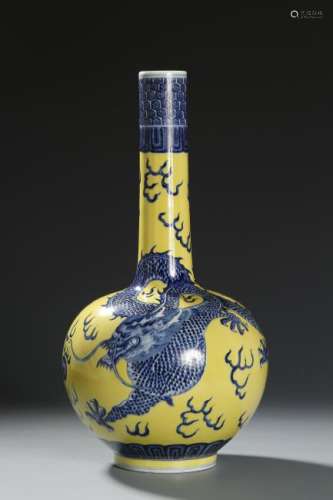 Chinese Yellow Ground Underglaze-Blue Dragon Vase