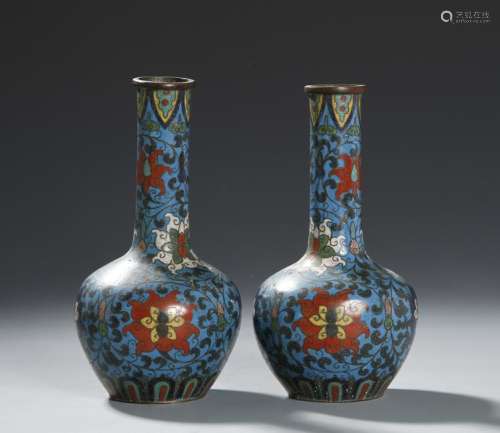 Pair of Chinese Cloisonne Bottle Vases
